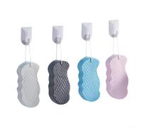 Lot de 4 éponges de bain exfoliantes pour le corps avec texture 3D, matériau doux haute densité pour un nettoyage doux de la peau, réutilisable, avec cordon pour adultes