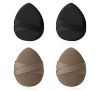 Lot de 4 éponges de maquillage - Mélangeurs de fond de teint en polyuréthane sans latex, houppettes double face non absorbantes avec pointe de précision et poignée à double ruban (noir et café)