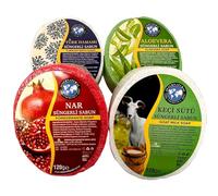 Lot de 4 éponges exfoliantes faites à la main - Une expérience de nettoyage naturelle et rafraîchissante à l'aloe vera, bain turc, lait de chèvre, grenade