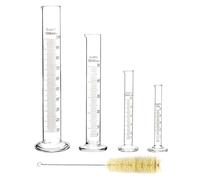 Lot de 4 éprouvettes graduées en verre 5 ml, 10 ml, 50 ml, 100 ml, avec 1 pinceau, tubes à essai en verre pour laboratoire et artisanat