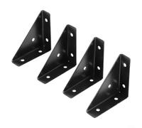 Lot de 4 équerres d'angle en fer à angle droit pour meubles avec connexion en bois et support de renfort triangulaire (noir)