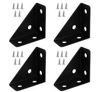 Lot de 4 équerres d'angle triangulaires en métal avec vis pour armoire, bureau, lit, 66 x 66 mm, noir