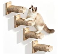 Lot de 4 escaliers muraux pour chat - 20 cm de long - En bois naturel - Avec corde de jute - Charge maximale : 35 kg