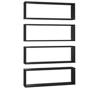 Lot de 4 étagères cubiques, noires, 80 x 15 x 26,5 cm, en matériau dérivé du bois, étagères murales modernes pour salon, bureau, etc. Solution de rangement stable
