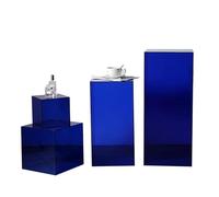 Lot de 4 Étagères en Acrylique, Vitrine en Acrylique Transparent, Montage Mural Étagère Rangement Cubique, Présentoir Acrylique Emboîtable avec Fond Vide(Blue)