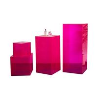 Lot de 4 Étagères en Acrylique, Vitrine en Acrylique Transparent, Montage Mural Étagère Rangement Cubique, Présentoir Acrylique Emboîtable avec Fond Vide(Pinks)