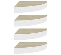 Lot de 4 étagères murales d'angle en MDF nid d'abeille et métal aspect chêne et blanc, 25 x 25 x 3,8 cm, peu encombrantes et élégantes pour les petites pièces