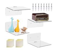 Lot de 4 étagères murales en acrylique - 10,2 x 9,9 x 4,8 cm - Multifonctionnelles - Organisateur mural flottant transparent - Étagère de présentation autocollante durable - Transparent