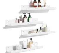 Lot de 4 étagères murales flottantes, 38,1 x 10,2 x 5,1 cm, blanc, bords arrondis, blanc