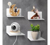Lot De 4 Étagères Murales Flottantes Blanches, Mini Étagère Murale Autocollante en Acrylique, Petite Étagère pour Salle De Bain, Petite Étagère Polyvalente Auto-adhésive avec Clips pour Câbles