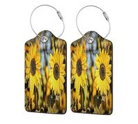 Lot de 4 étiquettes de bagage en cuir avec rabat d'intimité, beau tournesol, porte-badge étanche avec boucle en acier inoxydable pour voyage, sac à dos, identification des bagages