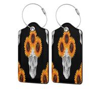 Lot de 4 étiquettes de bagage en cuir avec rabat d'intimité, porte-badge étanche avec boucle en acier inoxydable pour sac à dos de voyage, motif tête de mort d'Halloween