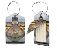 Lot de 4 étiquettes de bagage en cuir synthétique pour valise, avec boucle en acier inoxydable, jolies étiquettes d'identification pour nom, musée du Louvre à Paris, étiquettes de sac de voyage pour