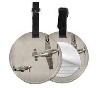 Lot de 4 étiquettes rondes en cuir synthétique pour valises avec protection de la vie privée, avion de la Seconde Guerre mondiale, étiquettes de nom pour sacs de voyage pour femmes et hommes