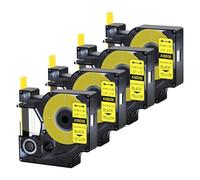 Lot de 4 étiquettes thermorétractables Dymo Rhino 18056, 1/2" x 4,9' 12 mm 1,5 m, fonctionne avec DYMO Rhino 4200 5200 6000, ruban d'étiquettes thermorétractables noir sur jaune