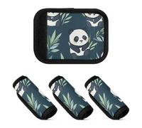 Lot de 4 étiquettes uniques pour poignée de bagage Motif feuille de panda Bleu