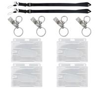 Lot de 4 étuis transparents en plastique pour cartes avec anneau pour clés, porte-badges pour identités, crédit et membres