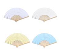 Lot de 4 éventails à main pour enfants à peindre - Blanc, beige, bleu clair, jaune clair - Éventail en papier DIY en bambou pour décoration de mariage, anniversaire d'enfant, fête, décoration murale