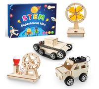 Lot de 4 expériences électroniques pour Enfants Jouet Scientifique en Bois | Kit de construction STEM DIY - Puzzle 3D - Boîte d'expérimentation - Cadeau pour garçons, filles, adolescents