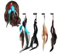Lot de 4 extensions de cheveux en plumes de style bohème - Coiffe gitane - Accessoire de cheveux pour fête de carnaval - Paon indien