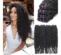 Lot de 4 extensions de cheveux humains bouclés bouclés bouclés 14 A à l'eau vierges ondulées 35,6 cm, 40,6 cm, 45,7 cm, 50,8 cm avec extrémités en spirale, tissage rapide, 100 % non traités, humides