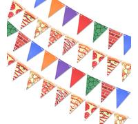 Lot de 4 Fanions à Pizza et Bannière Tortue, 3m Pré-Enfilés Fanion à Pizza Guirlande Décorations de Fête Tortue pour Thème Pizza Fête d'Anniversaire à Suspendre Décorations Fournitures