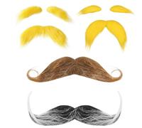 Lot de 4 fausses moustaches, moustaches autocollantes, moustache de détective de vieil homme, pour Halloween, Noël, cosplay, déguisement pour enfants, hommes et femmes