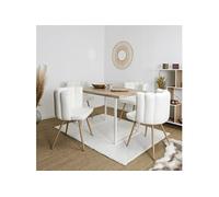 FJARD - Lot de 4 Fauteuils Blanc Tissu Bouclettes -