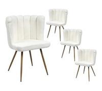 FJARD - Lot de 4 Fauteuils Blanc Tissu Bouclettes -
