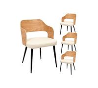 KILPA - Lot de 4 Fauteuils Bois et Métal Assise en Tissu Bouclettes - Altobuy Blanc