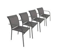 Lot de 4 fauteuils de jardin AMARA en aluminium et textilene anthracite. 62 x 55 x 84 cm