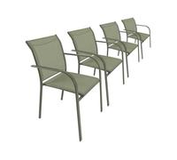Lot de 4 fauteuils de jardin AMARA en aluminium et textilene kaki. 62 x 55 x 84 cm