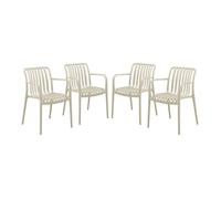 Lot de 4 fauteuils de jardin en plastique beige. empilables. design linéaire