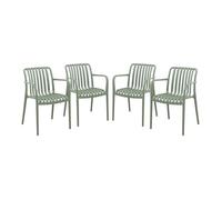 Lot de 4 fauteuils de jardin en plastique vert de gris. empilables. design linéaire