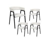 Lot de 4 fauteuils de table design en métal et velours côtelé coloris crème - AMORY -