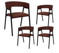 Lot de 4 fauteuils de table design en métal et velours côtelé coloris terracotta - AMORY