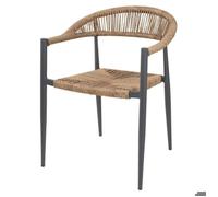 Lot de 4 fauteuils d'extérieur empilables, structure en aluminium, assise dossier en rotin tressé effet naturel EDEN