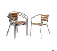Bolero Fauteuils empilables en aluminium – Lot de 4 – Assise en frêne H 450 mm