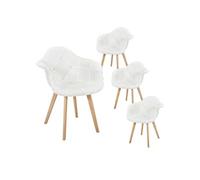 Lot de 4 Fauteuils Imitation Laine Motif Patchwork Blanc - ROHAN -