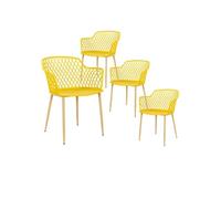 TRESSIE - Lot de 4 Fauteuils Jaunes Pieds Effet Bois Verni -