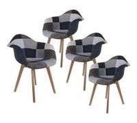 DAMAS - Lot de 4 Fauteuils Patchwork Bleu et Gris - Altobuy Bleu