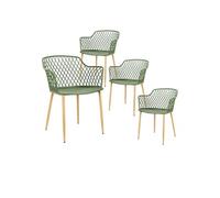 TRESSIE - Lot de 4 Fauteuils Verts Pieds Effet Bois Verni -