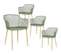 TRESSIE - Lot de 4 Fauteuils Verts Pieds Effet Bois Verni -