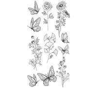 Lot de 4 faux tatouages temporaires noirs à grandes fleurs for femmes, motif rose et pivoine, à faire soi-même, for le dos et le corps(Bk-109)
