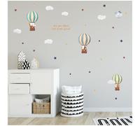 Lot de 4 feuilles A4 d'autocollants muraux montgolfière pour chambre d'enfant ou bébé de 150 x 55 cm au total, aquarelle Y057-1 (animaux)