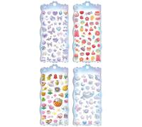 Lot de 4 feuilles d'autocollants à bulles décoratives en dessin animé - Mini autocollants 3D mignons pour, filles, tout-petits, activités, voyages, Halloween, avion, scrapbooking, récompenses