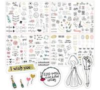 Lot de 4 feuilles d'autocollants de mariage [230 motifs] - Autocollants de mariage pour livre d'or ou album photo - Stickers pour scrapbook ou bullet Journal