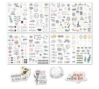 Lot de 4 feuilles d'autocollants esthétiques pour valises, skateboard, réfrigérateur, ballons, mariage, remerciement, gobelets, scrapbooking, planificateur