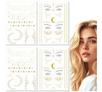 Lot De 4 Feuilles D'Autocollants Imperméables Dorés Pour Le Visage, Tatouages Temporaires, Mode Européenne Et Américaine, Pour Couvrir Les Cicatrices Et Les Taches De Rousseur
