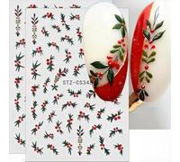 Lot de 4 feuilles d'autocollants pour ongles de Noël, hiver, vacances, Holly 3D, feuilles de Noël, feuilles de houx, accessoires pour ongles de Noël